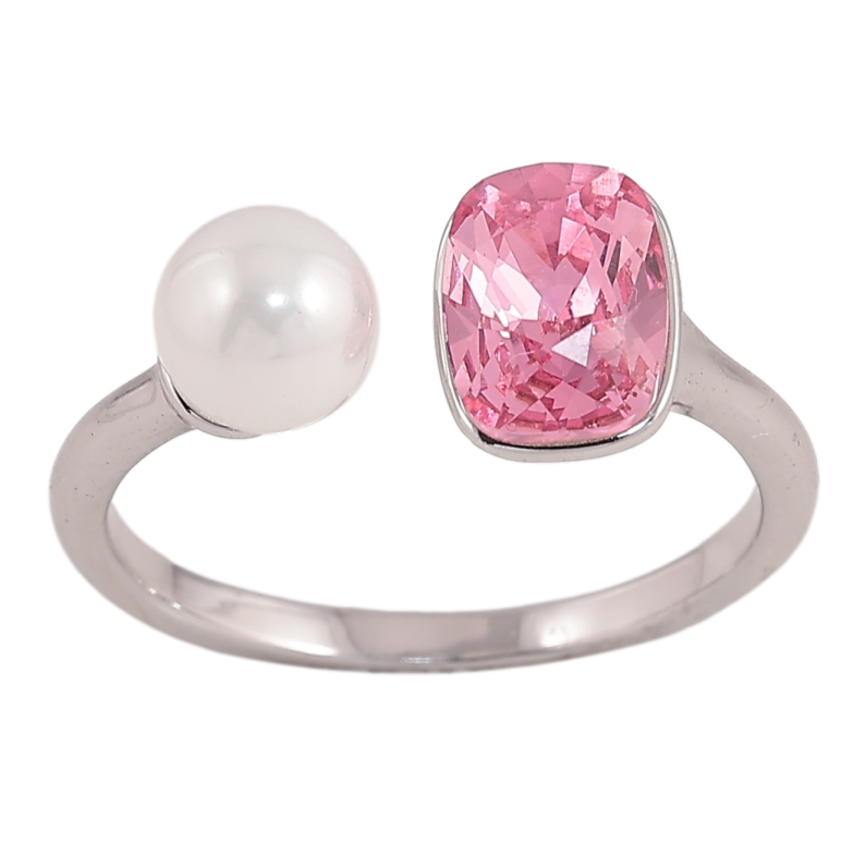 Кольцо Xuping цвет Родий с кр-ми Swarovski "Кристалл Rose с жемчугом, ø 6мм, 6х8мм" фото №1