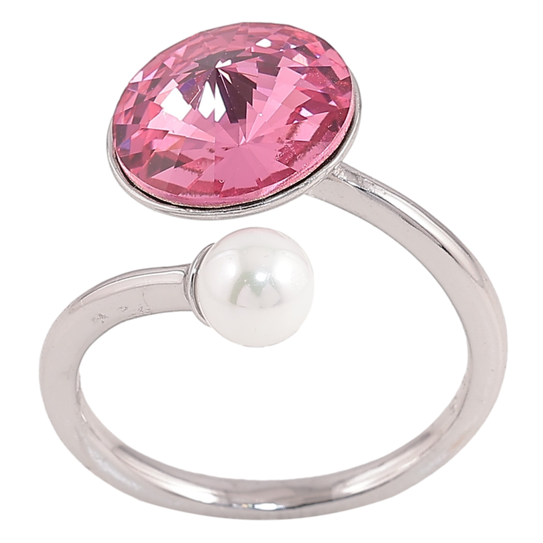 Каблучка Xuping колір Родій з кр-ми Swarovski "Кристал Rose з перлиною, ø 5мм и 11мм" фото №1 Каблучка Xuping колір Родій з кр-ми Swarovski "Кристал Rose з перлиною, ø 5мм и 11мм" фото №1