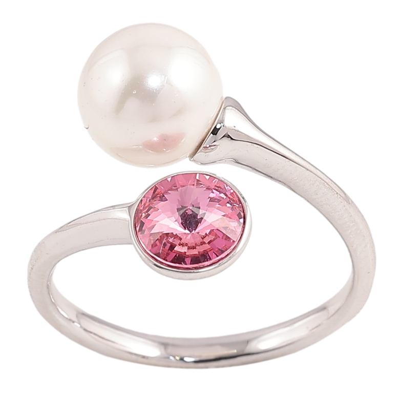 Каблучка Xuping колір Родій з кр-ми Swarovski "Кристал Rose з перлиною" фото №1