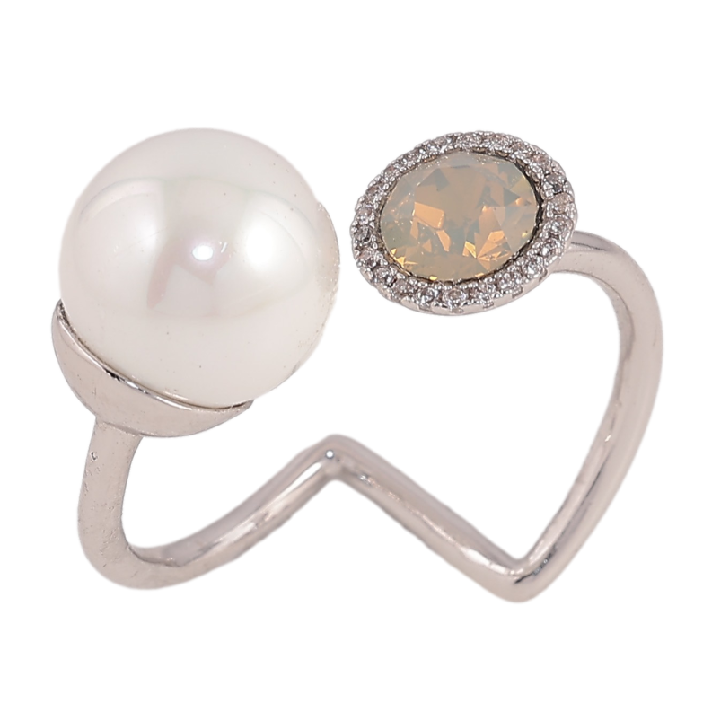 Каблучка Xuping колір Родій з кр-ми Swarovski "Кристал Sand Opal з перлиною" фото №1