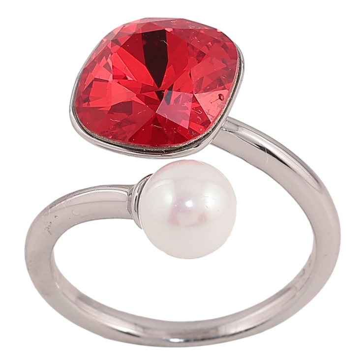 Каблучка Xuping колір Родій з кр-ми Swarovski "Кристал Siam з перлиною, ø 10мм та 6мм" фото №13