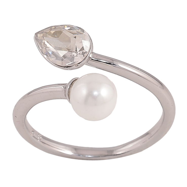 Каблучка Xuping колір Родій з кр-ми Swarovski "Кристал Clear з перлиною" фото №9