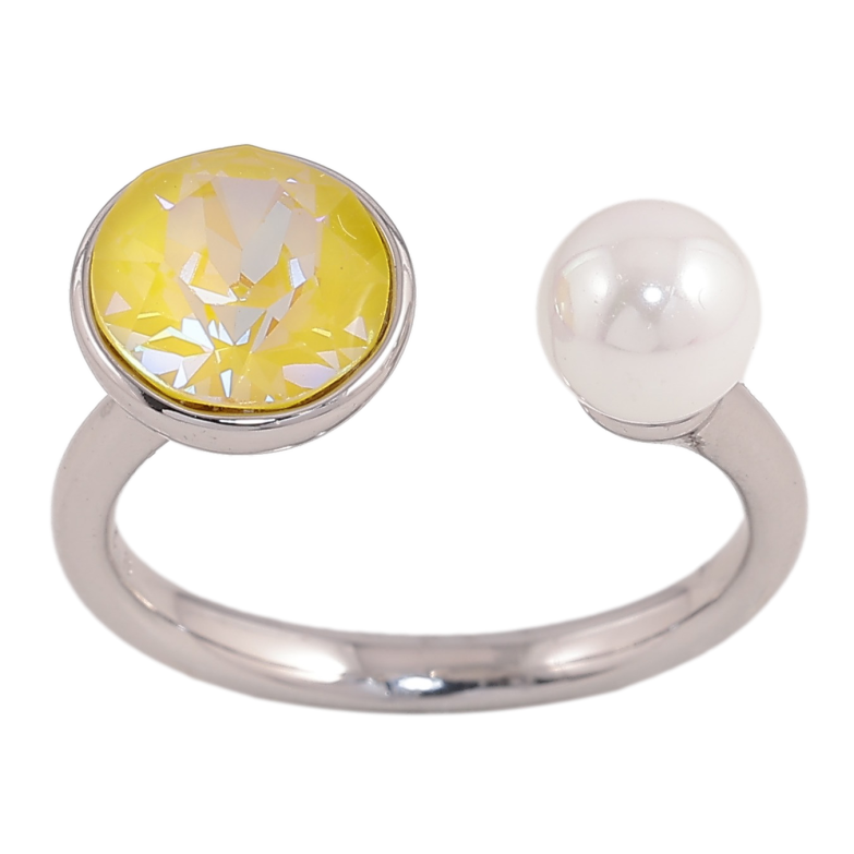 Каблучка Xuping колір Родій з кр-ми Swarovski "Кристал Sunshine DeLite з перлами, ø 6мм та 9мм" фото №1
