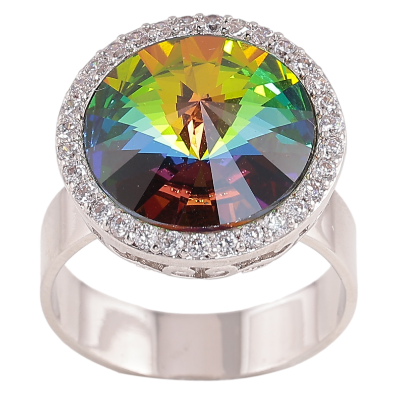 Кольцо Xuping цвет Родий с кр-ми Swarovski "Кристалл Vitrail Medium в обрамлении кристаллами ø 18мм" фото №1