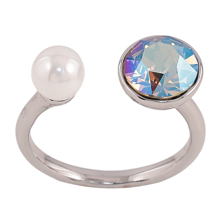 Каблучка Xuping колір Родій з кр-ми Swarovski "Кристал Topaz Shimmer з перлиною" ø 7 і 9см фото №1