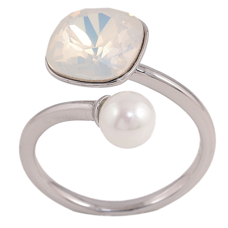 Каблучка Xuping колір Родій з кр-ми Swarovski "Кристал White Opal з перлиною, ø 10мм та 6мм" фото №17