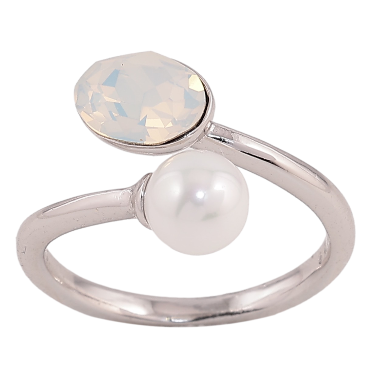 Каблучка Xuping колір Родій з кр-ми Swarovski "Кристал White Opal з перлиною" фото №7