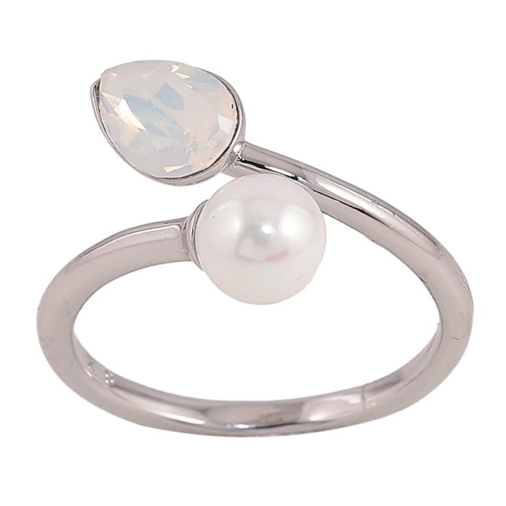 Каблучка Xuping колір Родій з кр-ми Swarovski "Кристал White Opal з перлиною" фото №10