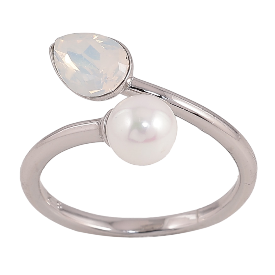 Каблучка Xuping колір Родій з кр-ми Swarovski "Кристал White Opal з перлиною" фото №1