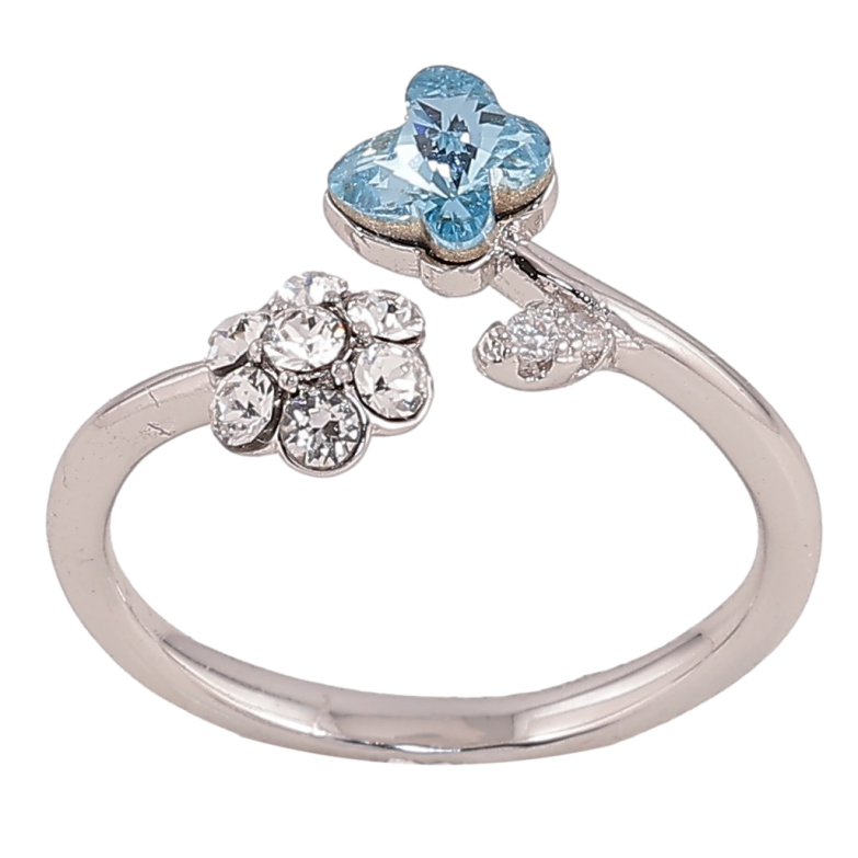 Каблучка Xuping колір Родій з кр-ми Swarovski "Кристальна квіточка з метеликом Aquamarine" фото №1