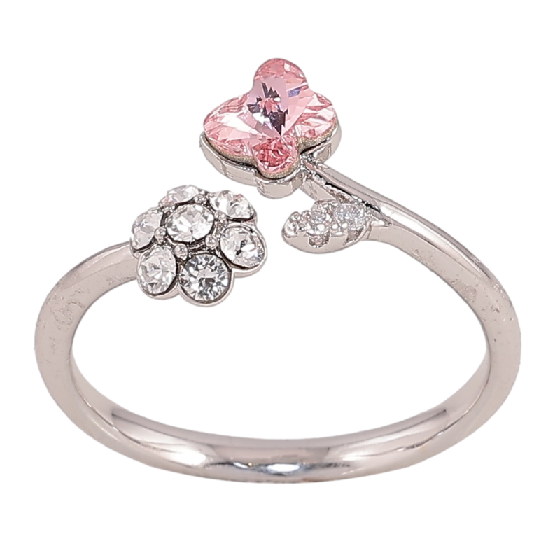 Кольцо Xuping цвет Родий с кр-ми Swarovski "Кристальный цветочек с бабочкой Rose" фото №1 Кольцо Xuping цвет Родий с кр-ми Swarovski "Кристальный цветочек с бабочкой Rose" фото №1