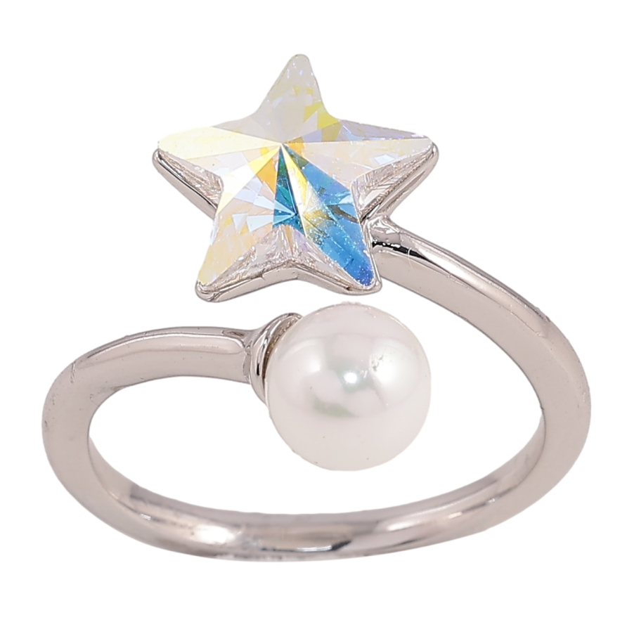 Каблучка Xuping колір Родій з кр-ми Swarovski "Кристальна зірка АВ з перлиною" фото №1 Каблучка Xuping колір Родій з кр-ми Swarovski "Кристальна зірка АВ з перлиною" фото №1