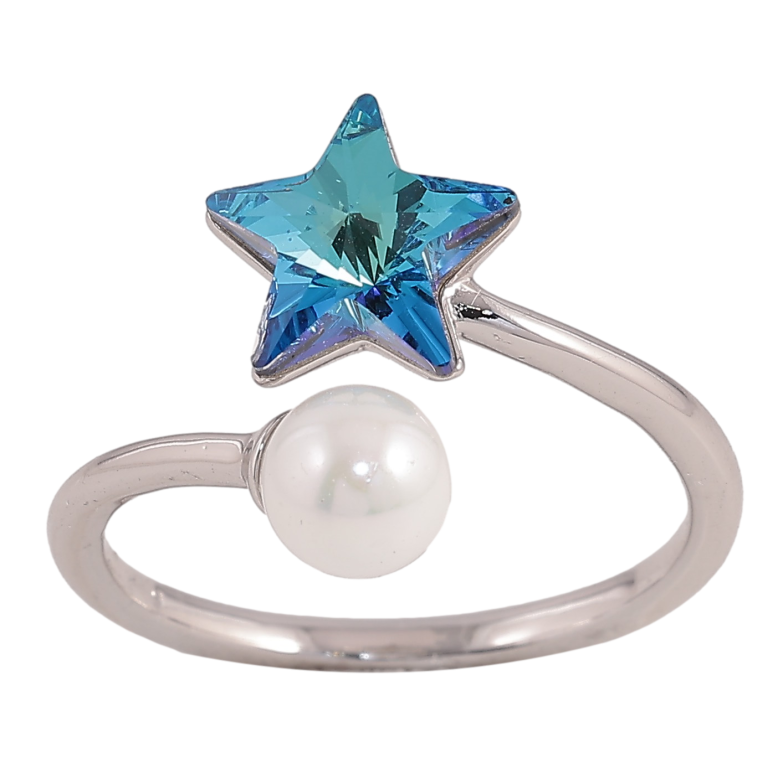 Кольцо Xuping цвет Родий с кр-ми Swarovski "Кристальная звезда Metallic Blue с жемчужиной" фото №1 Кольцо Xuping цвет Родий с кр-ми Swarovski "Кристальная звезда Metallic Blue с жемчужиной" фото №1