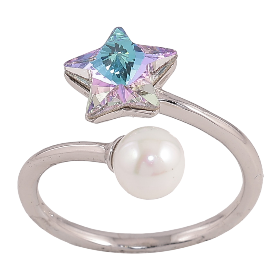 Каблучка Xuping колір Родій з кр-ми Swarovski "Кристальна зірка Paradise Shine з перлиною" фото №1