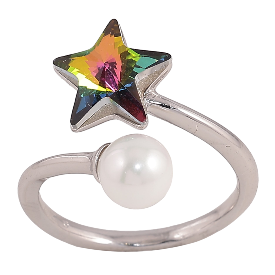 Каблучка Xuping колір Родій з кр-ми Swarovski "Кристальна зірка Vitrail Medium з перлиною" фото №1