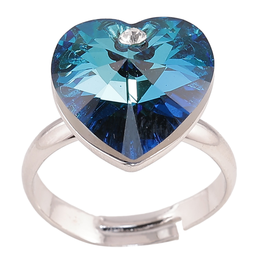 Каблучка Xuping колір Родій з кр-ми Swarovski "Кристальне серце Metallic Blue" фото №1