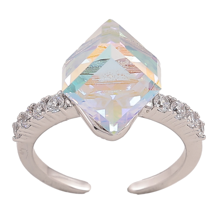 Каблучка Xuping колір Родій з кр-ми Swarovski "Кристальний куб АВ, 8х8мм" фото №7 Каблучка Xuping колір Родій з кр-ми Swarovski "Кристальний куб АВ, 8х8мм" фото №7