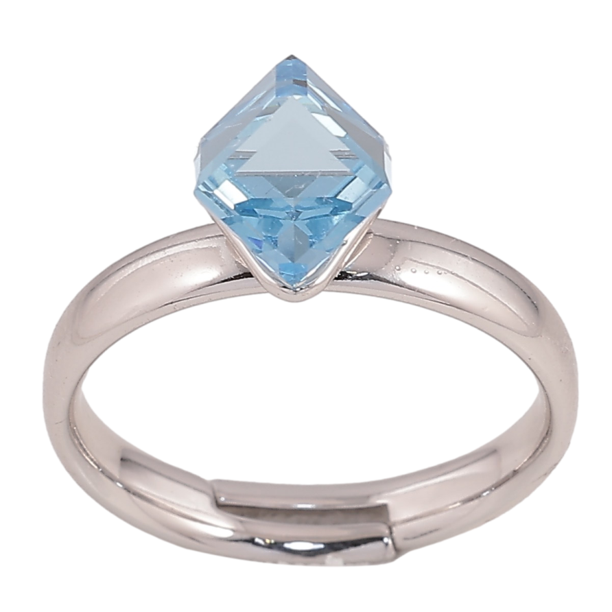 Каблучка Xuping колір Родій з кр-ми Swarovski "Кристальний куб Aquamarine, 6х6мм" фото №1