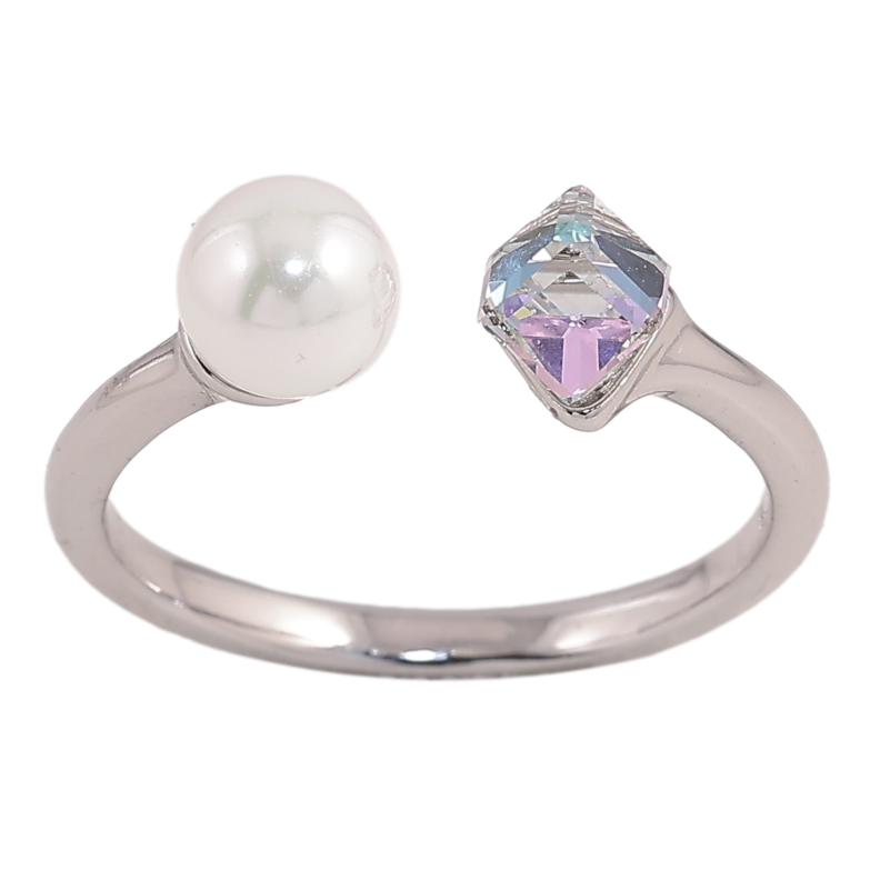 Кольцо Xuping цвет Родий с кр-ми Swarovski "Кристальный кубик Paradise Shine с жемчугом, ø 6мм, 4х4мм" фото №1 Кольцо Xuping цвет Родий с кр-ми Swarovski "Кристальный кубик Paradise Shine с жемчугом, ø 6мм, 4х4мм" фото №1