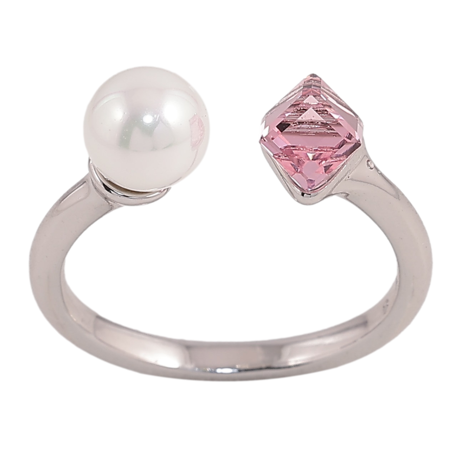 Каблучка Xuping колір Родій з кр-ми Swarovski "Кристальний кубик Rose з перлами, ø 6мм, 4х4мм" фото №1 Каблучка Xuping колір Родій з кр-ми Swarovski "Кристальний кубик Rose з перлами, ø 6мм, 4х4мм" фото №1