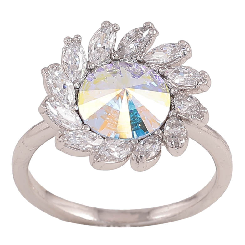 Кольцо Xuping цвет Родий с кр-ми Swarovski "Цветок с кристаллом АВ" фото №1