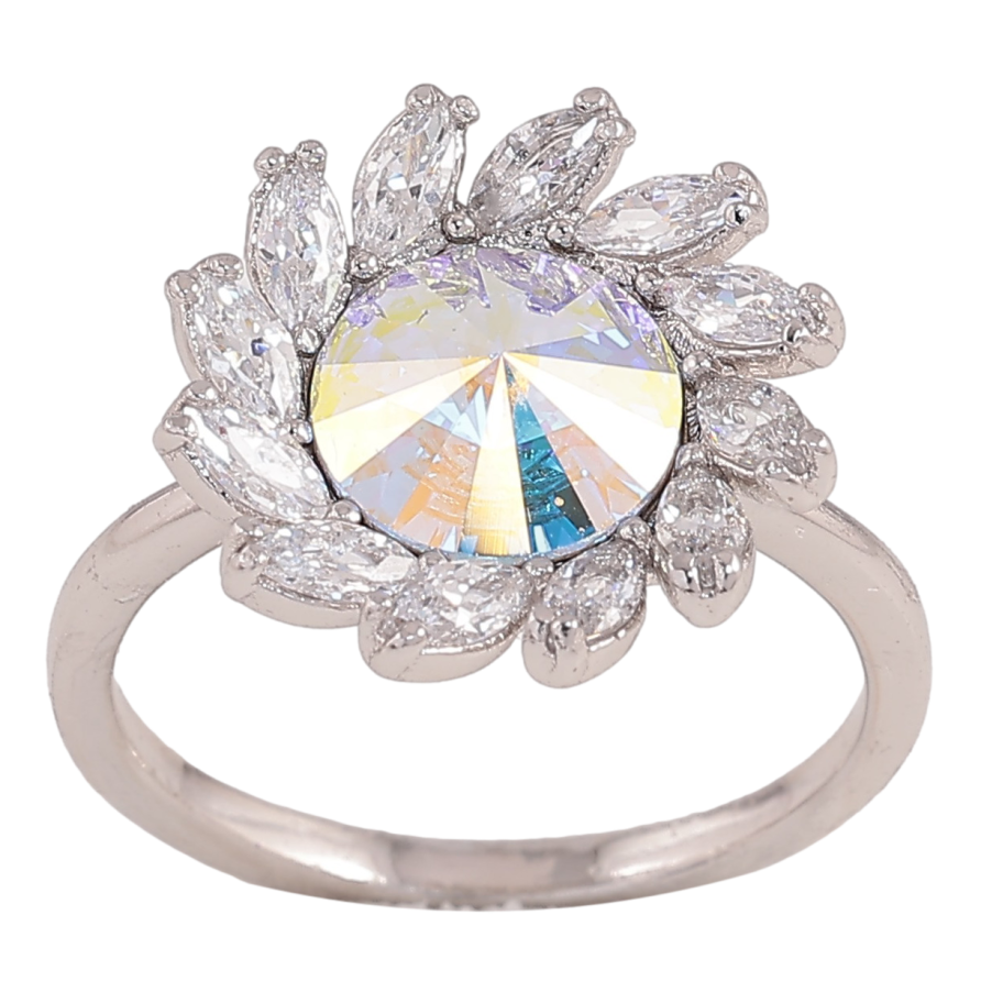 Каблучка Xuping колір Родій з кр-ми Swarovski "Квітка з кристалом АВ" фото №1 Каблучка Xuping колір Родій з кр-ми Swarovski "Квітка з кристалом АВ" фото №1