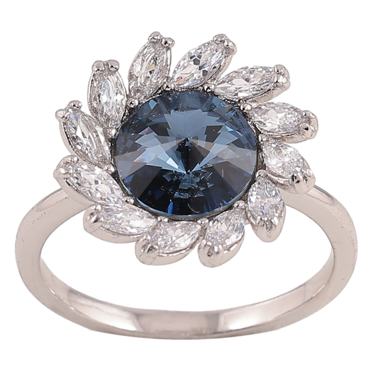 Каблучка Xuping колір Родій з кр-ми Swarovski "Квітка з кристалом Montana" фото №6 Каблучка Xuping колір Родій з кр-ми Swarovski "Квітка з кристалом Montana" фото №6