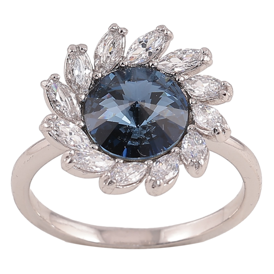 Каблучка Xuping колір Родій з кр-ми Swarovski "Квітка з кристалом Montana" фото №1