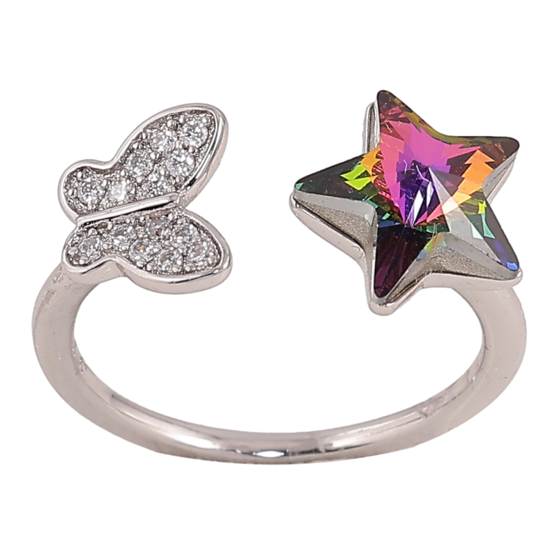 Кольцо Xuping цвет Родий с кр-ми Swarovski "Бабочка с кристальной звездой Vitrail Medium" фото №3