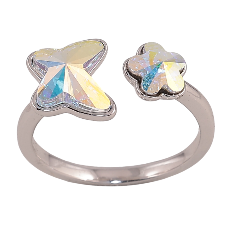 Каблучка Xuping колір Родій з кр-ми Swarovski "Метелик з квіткою кристал АВ" фото №22 Каблучка Xuping колір Родій з кр-ми Swarovski "Метелик з квіткою кристал АВ" фото №22