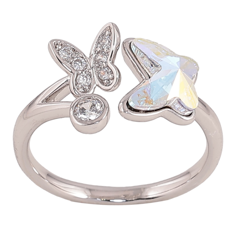 Каблучка Xuping колір Родій з кр-ми Swarovski "Метелики з кристалом AВ фото №1 Каблучка Xuping колір Родій з кр-ми Swarovski "Метелики з кристалом AВ фото №1