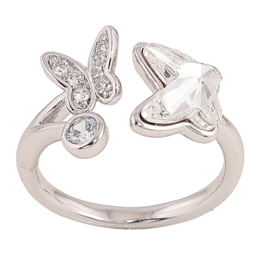 Каблучка Xuping колір Родій з кр-ми Swarovski "Метелики з кристалом Clear" фото №1