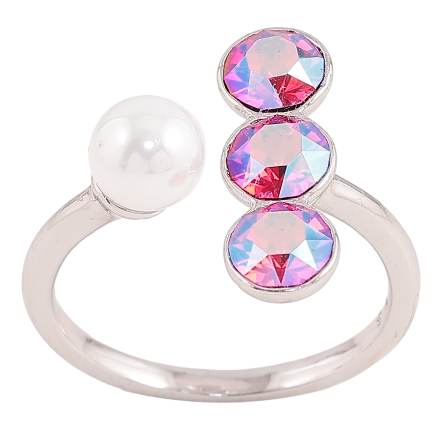 Каблучка Xuping колір Родій з кр-ми Swarovski "Три кристали Rose Shimmer з перлиною" фото №1 Каблучка Xuping колір Родій з кр-ми Swarovski "Три кристали Rose Shimmer з перлиною" фото №1