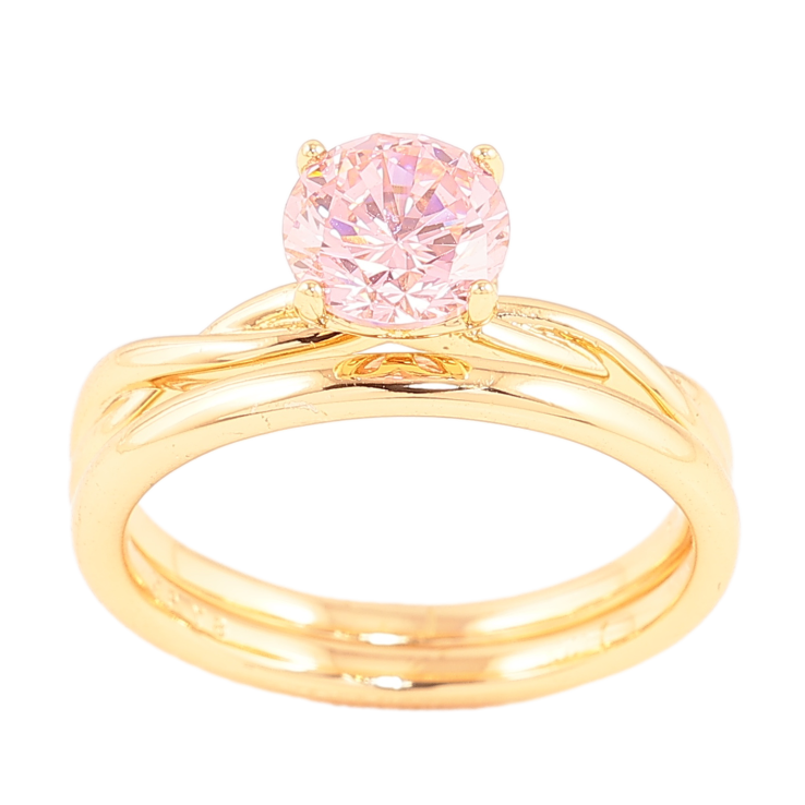 Каблучка Xuping колір позолота 18K подвійне з рожевим кристалом фото №3 Каблучка Xuping колір позолота 18K подвійне з рожевим кристалом фото №3