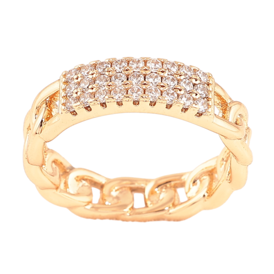Кольцо Xuping цвет позолота 18K узор цепочка с инкрустацией кристаллами фото №1 Кольцо Xuping цвет позолота 18K узор цепочка с инкрустацией кристаллами фото №1