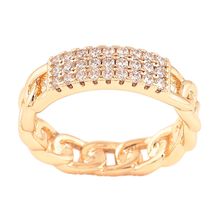 Каблучка Xuping колір позолота 18K візерунок ланцюжок з інкрустацією кристалами фото №1 Каблучка Xuping колір позолота 18K візерунок ланцюжок з інкрустацією кристалами фото №1