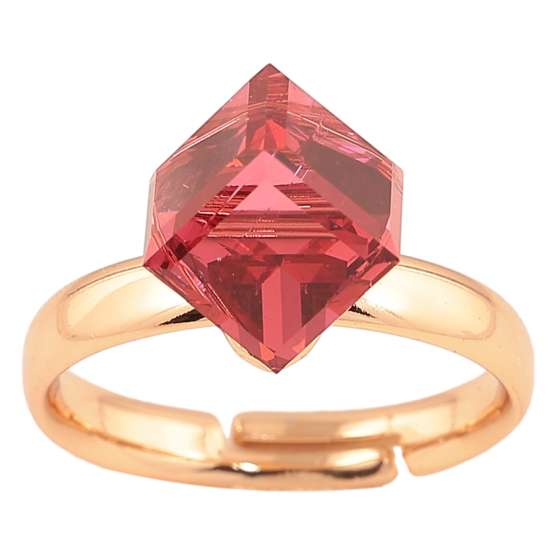 Каблучка Xuping колір позолота 18K з кристалами Swarovski кристальний куб Siam 8х8мм фото №2