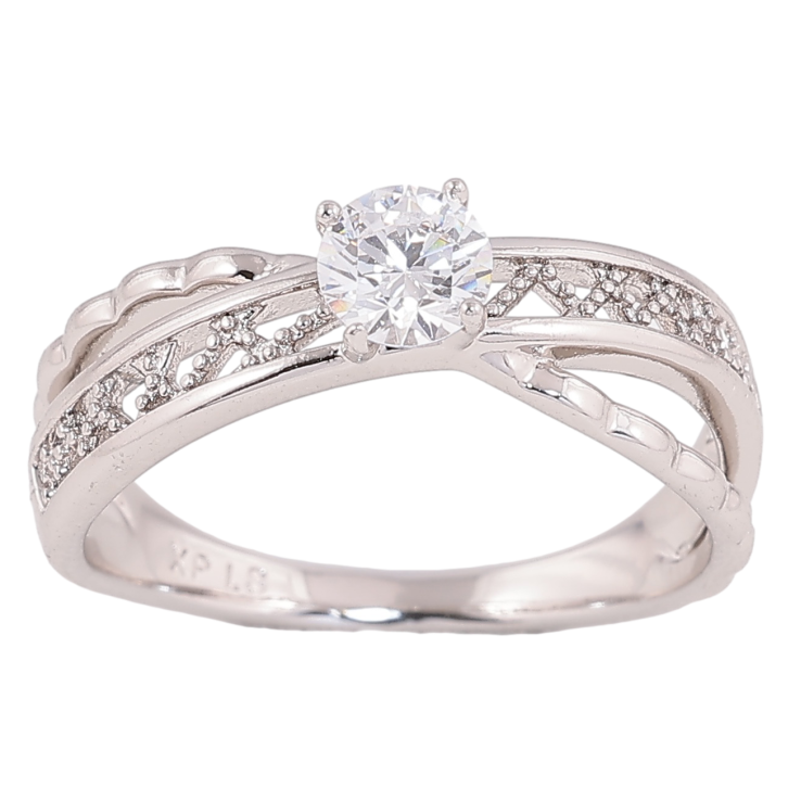 Кольцо Xuping цвет родий декоративный узор с кристаллом фото №4