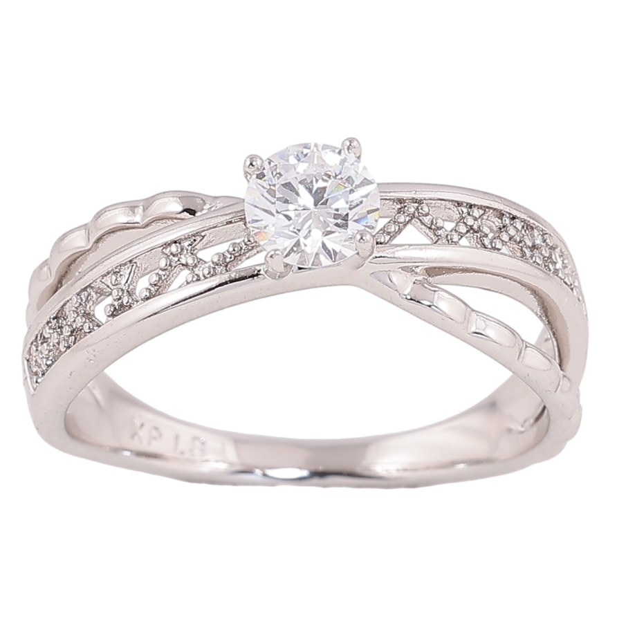 Кольцо Xuping цвет родий декоративный узор с кристаллом фото №1 Кольцо Xuping цвет родий декоративный узор с кристаллом фото №1