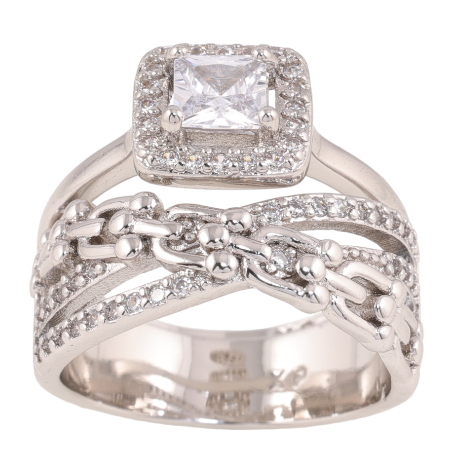 Каблучка Xuping колір родій подвійний візерунок ланцюжок з кристалами фото №1