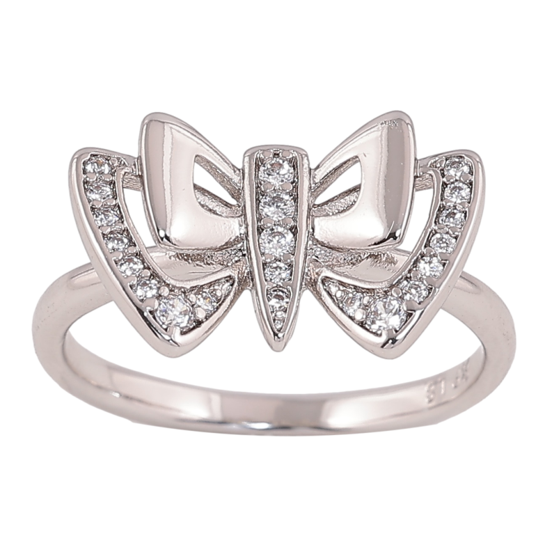 Кольцо Xuping цвет родий узор бант с кристаллами фото №1 Кольцо Xuping цвет родий узор бант с кристаллами фото №1