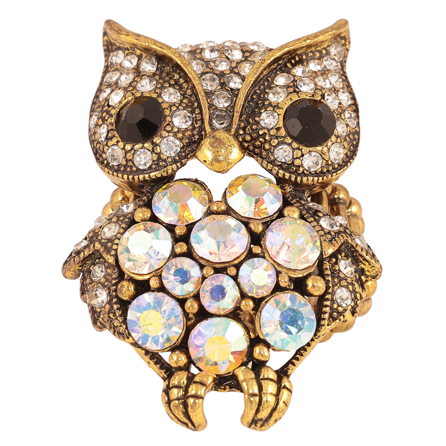 Кольцо на резинке "Сова со стразами" свободный размер от 17 фото №1