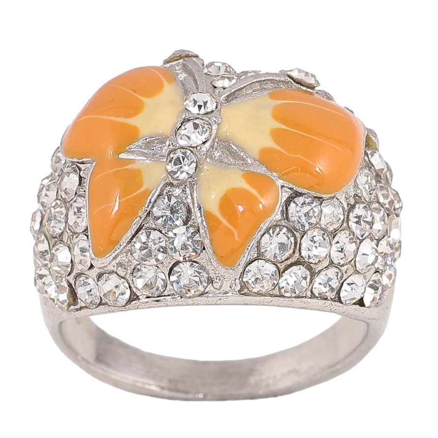 Каблучка "Метелик з емаллю та стразами" р. 18 фото №1