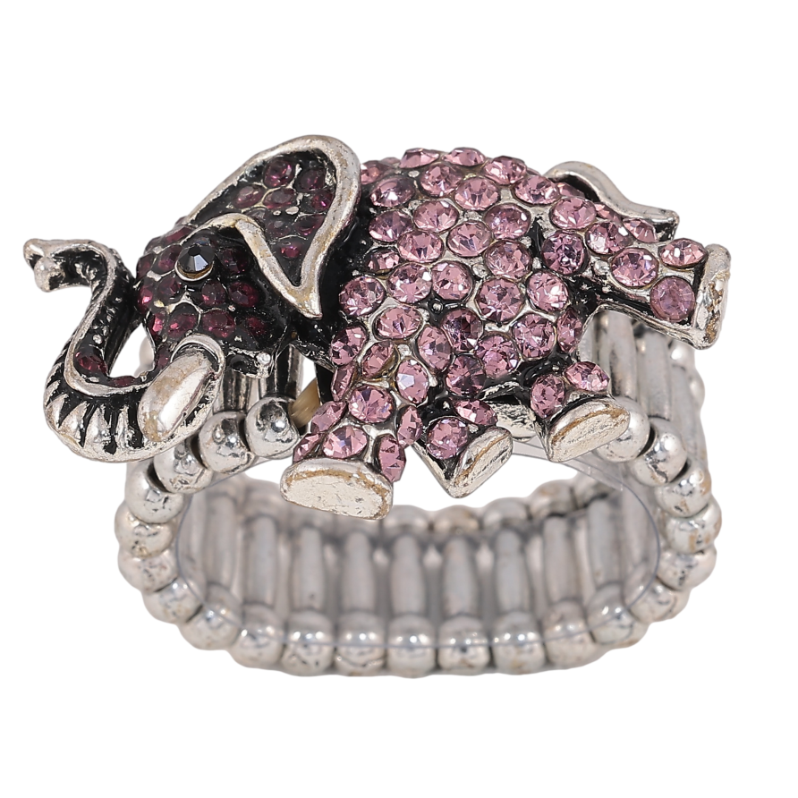 Кольцо на резинке "Слон с розовыми стразами" свободный размер от 18 фото №1