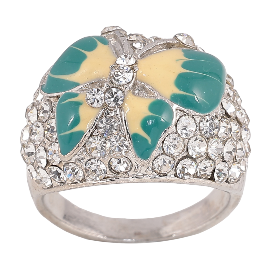 Кольцо "Бабочка с эмалью и стразами" р. 18 фото №1