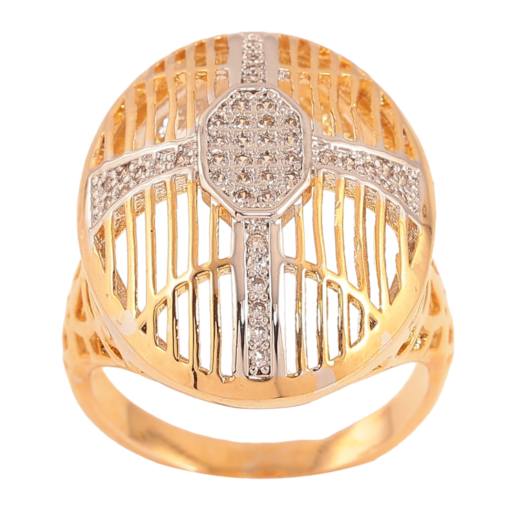 Перстень Xuping колір Позолота 18К+Родій "Купол із візерунком кристалами" фото №4 Перстень Xuping колір Позолота 18К+Родій "Купол із візерунком кристалами" фото №4