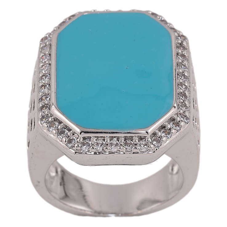 Перстень Xuping колір родій фарбування блакитною емаллю з кристалами фото №6