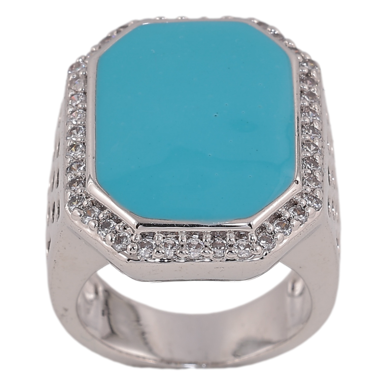 Перстень Xuping цвет родий покраска голубой эмалью с кристаллами фото №1 Перстень Xuping цвет родий покраска голубой эмалью с кристаллами фото №1