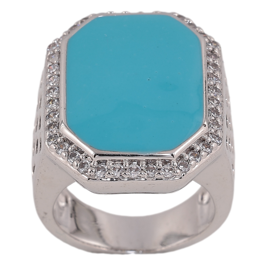 Перстень Xuping цвет родий покраска голубой эмалью с кристаллами фото №1 Перстень Xuping цвет родий покраска голубой эмалью с кристаллами фото №1