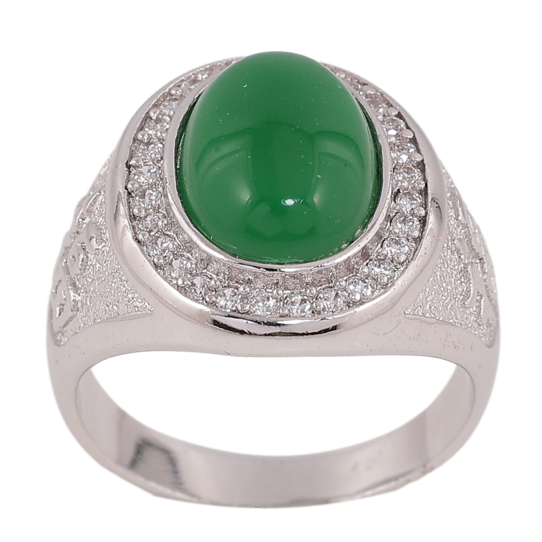 Перстень Xuping колір родій зелений камінь в обрамленні кристалів фото №1 Перстень Xuping колір родій зелений камінь в обрамленні кристалів фото №1